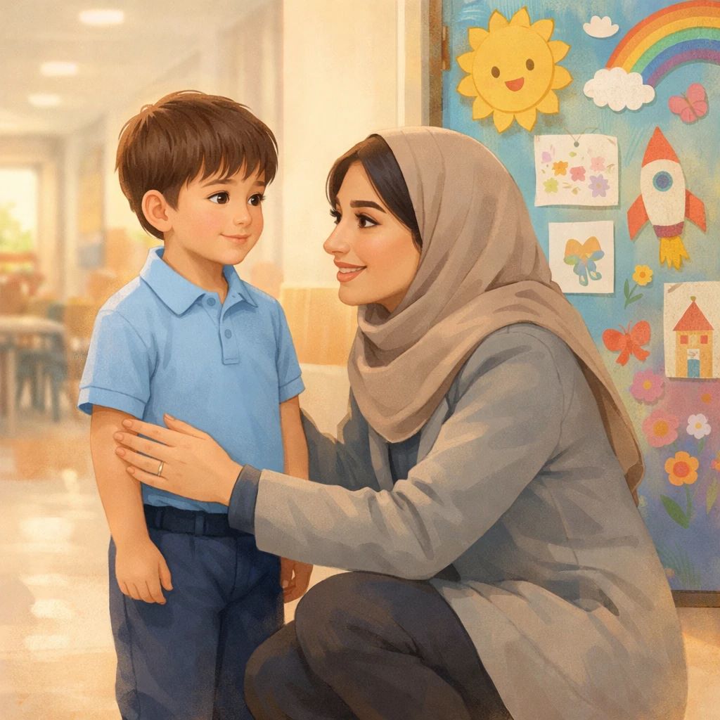 کاهش اضطراب جدایی و مادری که در حال صحبت کردن با فرزند خویش می باشد.